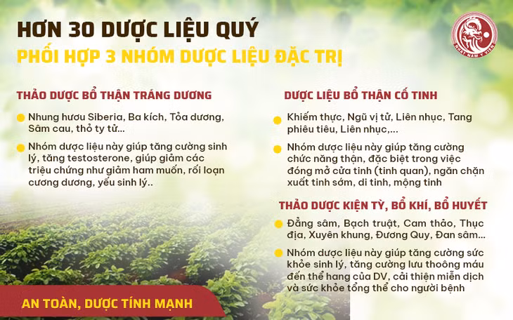 Bài thuốc hội tụ nhiều dược liệu quý, có công dụng đa dạng với các vấn đề sinh lý nam