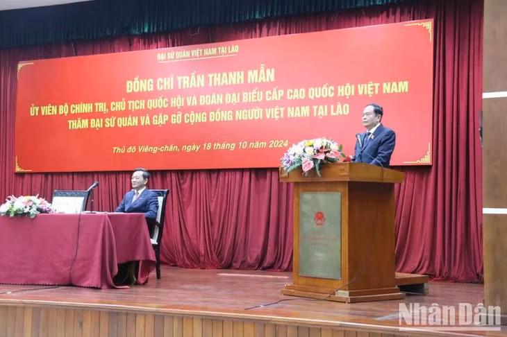 Chủ tịch Quốc hội Trần Thanh Mẫn phát biểu ý kiến tại cuộc gặp.