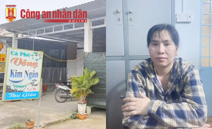 Đối tượng Ngân và quán cà phê Kim Ngân, nơi xảy ra vụ môi giới mại dâm.