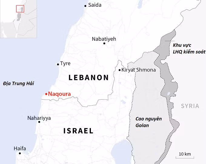 Vị trí thành phố Naqoura ở Lebanon. Đồ họa: AFP