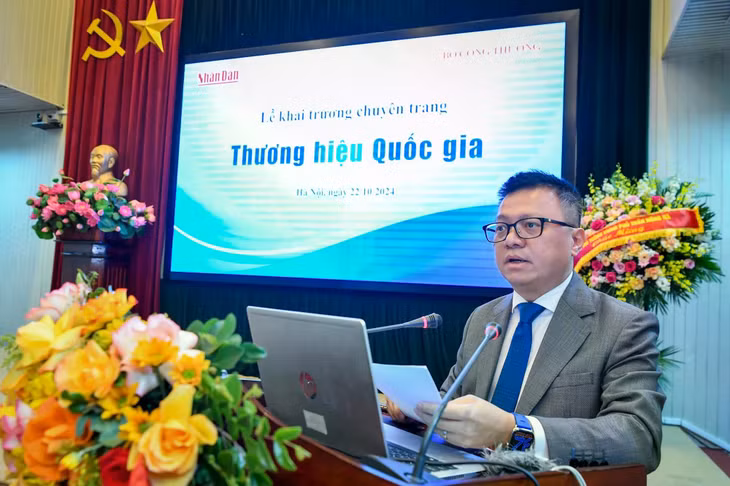 Tổng Biên tập Báo Nhân Dân Lê Quốc Minh phát biểu tại buổi lễ. (Ảnh: THÀNH ĐẠT)