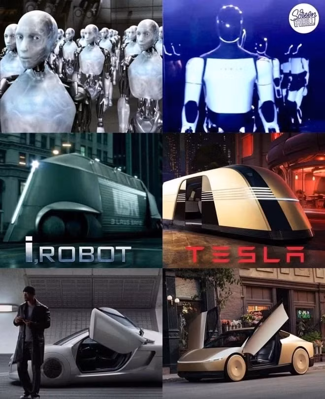 Đạo diễn Alex Proyas đăng tải hình ảnh so sánh thiết kế của sản phẩm Tesla với bộ phim viễn tưởng I, Robot (2004). Ảnh: X/alex_proyas.