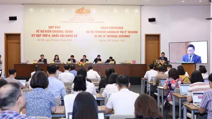 Quang cảnh họp báo về chương trình Kỳ họp thứ 8, Quốc hội Khóa XV. (Ảnh: DUY LINH)