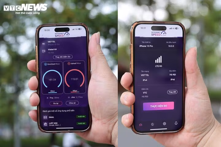 Quá trình thực hiện đo, tại khu vực Tượng Đài Cảm Tử, sóng 5G chỉ còn 2 vạch, tại khu vực này điện thoại di động liên tục "nhảy múa" giữa 4G và 5G.