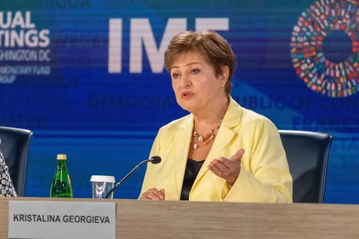 Tổng Giám đốc Quỹ Tiền tệ quốc tế (IMF) Kristalina Georgieva phát biểu trong cuộc họp báo tại hội nghị thường niên IMF và Ngân hàng Thế giới (WB) ở Washington (Mỹ) ngày 24/10/2024. Ảnh: THX/TTXVN
