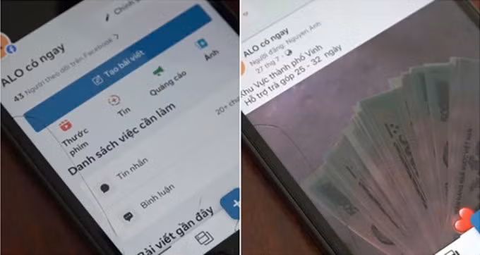 Fanpage mà Duy và Sơn lập để cho vay nặng lãi qua mạng. Ảnh: Hòa Vang