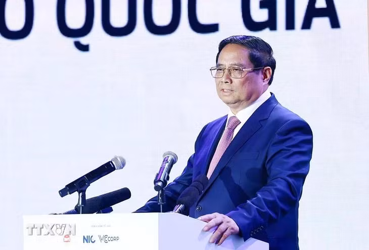 Thủ tướng Phạm Minh Chính phát biểu tại Ngày hội đổi mới sáng tạo Việt Nam năm 2024. (Ảnh: Dương Giang/TTXVN)