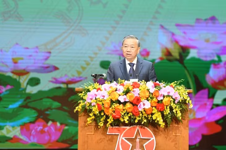 Tổng Bí thư, Chủ tịch nước Tô Lâm đọc diễn văn tại lễ kỷ niệm. (ẢNH: ĐĂNG KHOA)