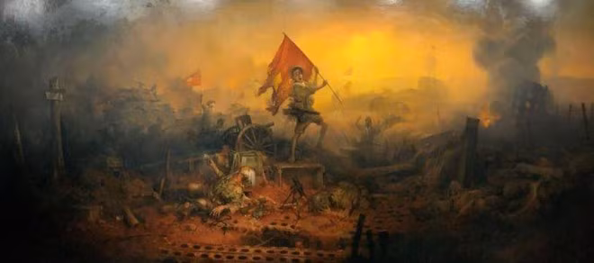 Bức tranh kích thước lớn "Điện Biên Phủ", 190 x490cm, sơn dầu