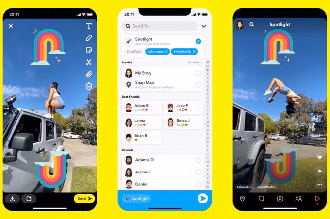 Giao diện Spotlight trên Snapchat.