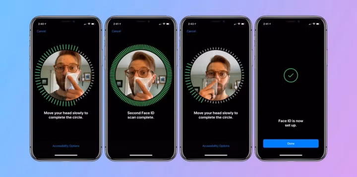 Đôi khi việc kích hoạt Face ID mới sẽ không thành ngay trong lần đầu, bạn có thể làm lại thao tác trên vài lần.