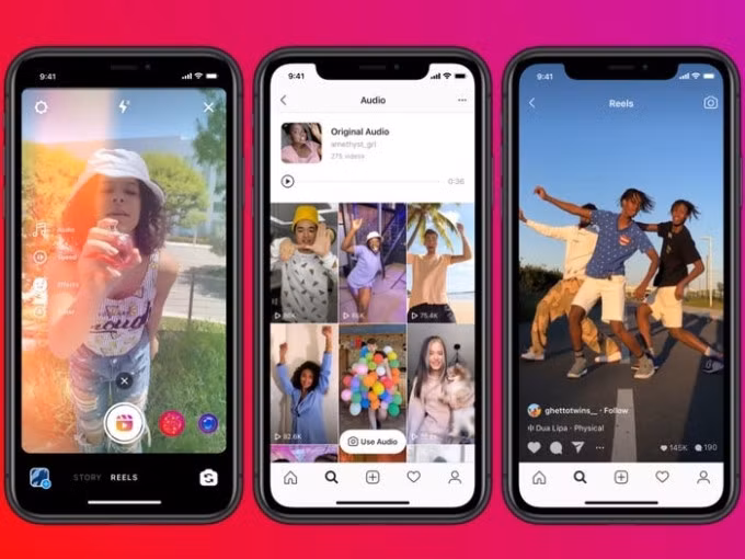 Giao diện Reels trên Instagram và Facebook.