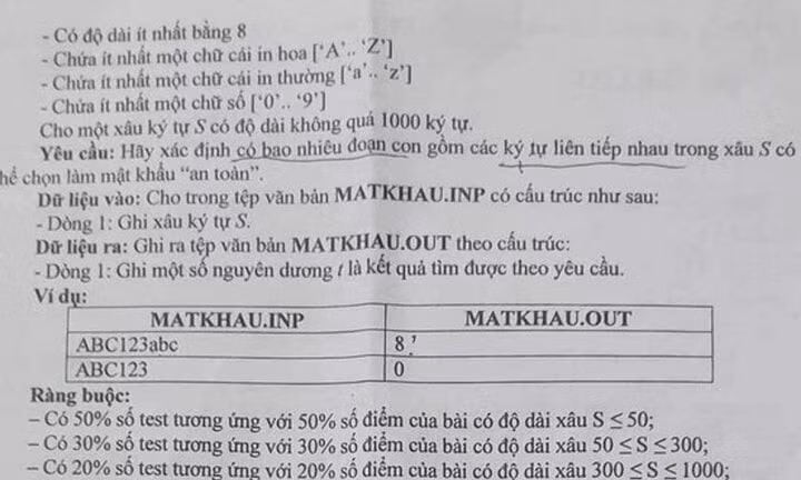 Câu 3 đề thi Tin học kỳ thi chọn học sinh giỏi cho học sinh lớp 9 tỉnh Quảng Bình được phát hiện có sai sót trong phần ví dụ.(Ảnh: VNN)