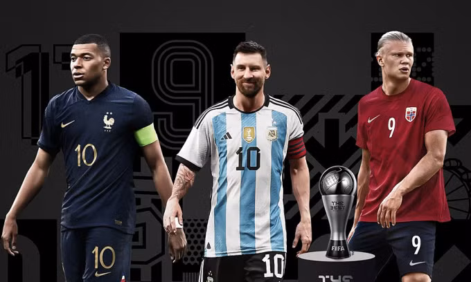 Từ trái sang: Mbappe, Messi và Haaland tranh giải The Best 2023. Ảnh: FIFA