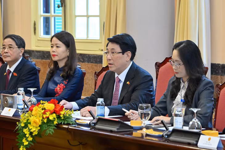 Chủ tịch nước Lương Cường phát biểu tại hội đàm (Ảnh: Thủy Nguyên)