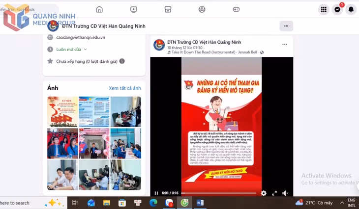 Trên fanpage Đoàn Thanh niên Trường Cao đẳng Việt - Hàn thường xuyên đăng tải, chia sẻ thông tin kiến thức về việc hiến mô, tạng cứu người. 