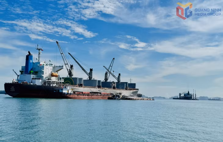 Hoạt động bốc xếp hàng hóa, logistics tại khu vực Con Ong - Hòn Nét. Ảnh: Mạnh Trường