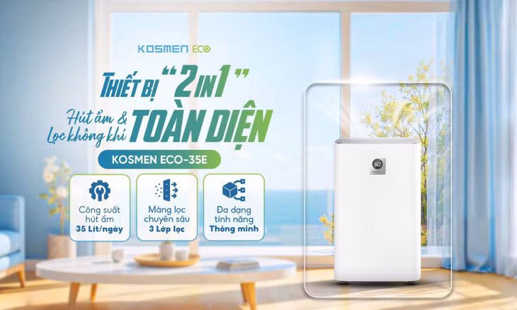 Kosmen ECO-35E Thiết bị "2in1" Hút ẩm và lọc không khí toàn diện.