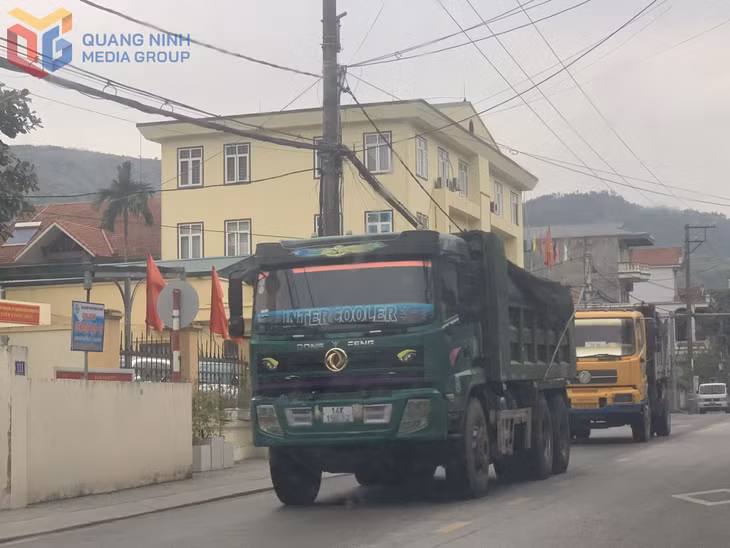 Các phương tiện vận chuyển VLXD chạy nối dài liên tục trên địa bàn phường Hà Tu. Ảnh chụp 8h ngày 29/12/2025.