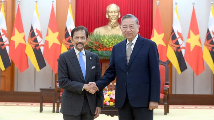 Tổng Bí thư Tô Lâm và Quốc vương Brunei Darussalam Haji Hassanal Bolkiah. (Ảnh: ĐĂNG KHOA)