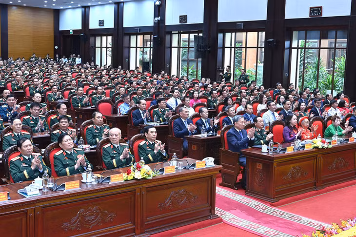 Tổng Bí thư Tô Lâm và các đại biểu dự Đại hội Thi đua Quyết thắng toàn quân lần thứ XI. (Ảnh: ĐĂNG KHOA)