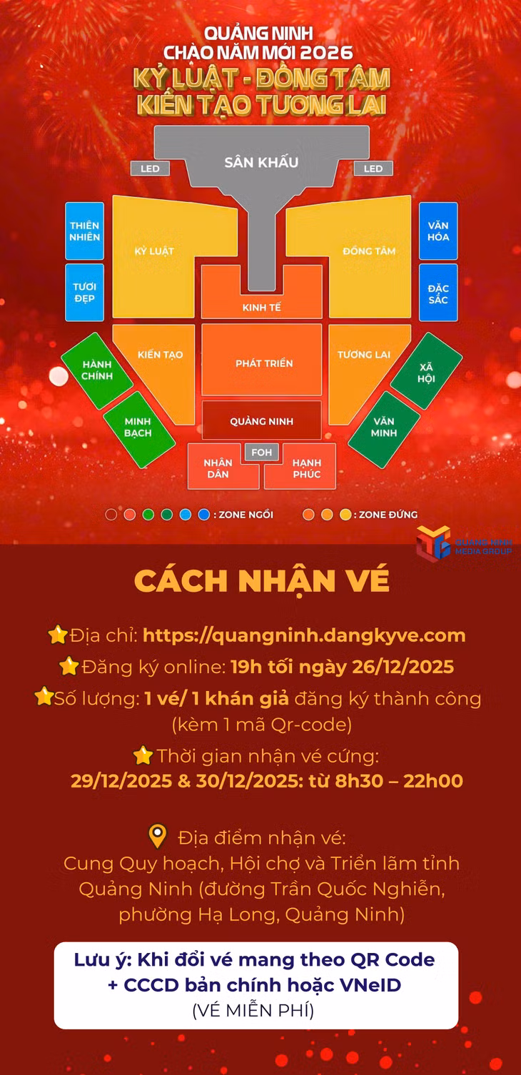 Hướng dẫn đăng ký vé trực tuyến và sơ đồ khán đài Countdown 2026 tại Quảng Ninh. ảnh 1 Hướng dẫn đăng ký vé trực tuyến và sơ đồ khán đài Countdown 2026 tại Quảng Ninh. ảnh 1