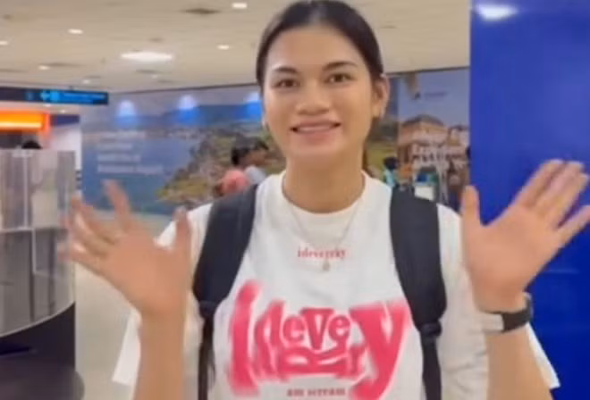 Chủ công bóng chuyền Vi Thị Như Quỳnh đã có mặt tại Indonesia. Ảnh cắt từ video