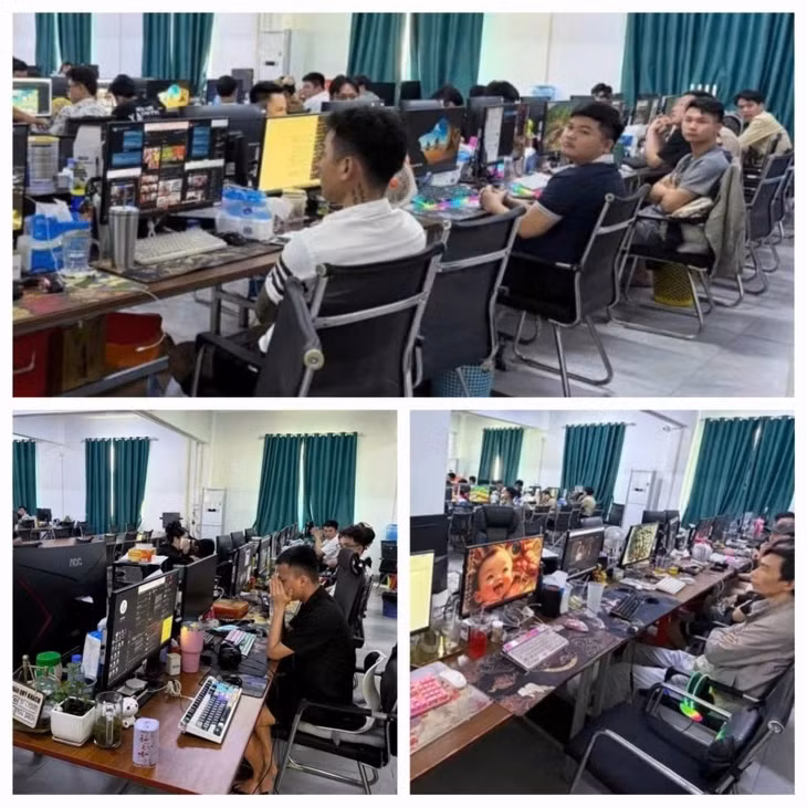 Bên trong tòa nhà ở Campuchia, nơi các nghi phạm sử mạng máy tính, mạng viễn thông lừa đảo nhiều bị hại ở Việt Nam - Ảnh: Công an cung cấp