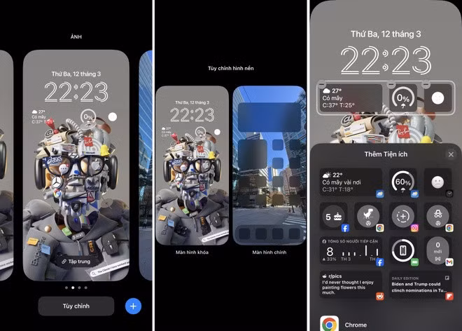 Thao tác xóa widget khỏi màn hình khóa trên iPhone.