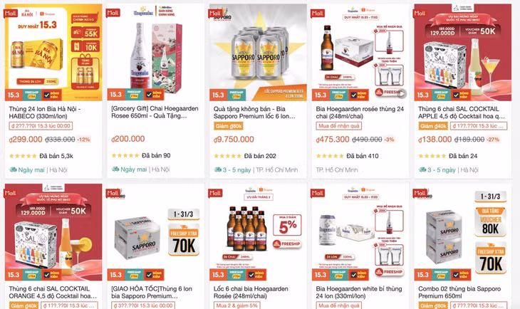 Nhiều mặt sản phẩm đồ uống có cồn được bán tràn lan trên mạng