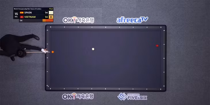Cú đánh quyết định của Bao Phương Vinh mang về chiến thắng chung cuộc cho tuyển Việt Nam (Ảnh: Billard1)