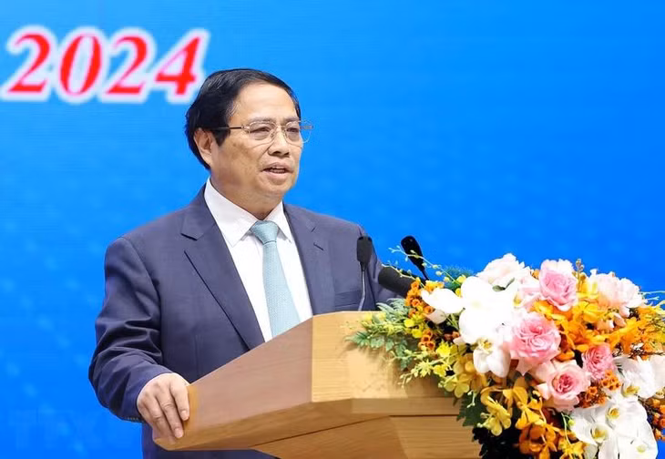 Thủ tướng Phạm Minh Chính phát biểu tại cuộc đối thoại với thanh niên năm 2024. (Ảnh: Dương Giang/TTXVN)