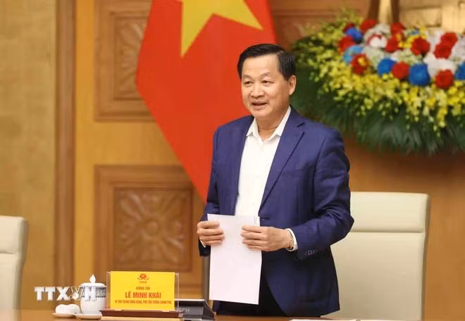 Phó Thủ tướng Lê Minh Khái, Chủ tịch Hội đồng Tư vấn chính sách tài chính, tiền tệ quốc gia phát biểu. (Ảnh: An Đăng/TTXVN)