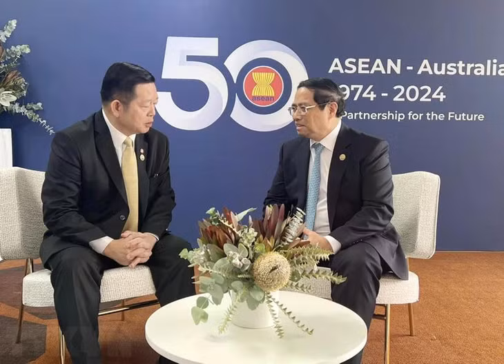 Thủ tướng Phạm Minh Chính gặp Tổng Thư ký ASEAN Kao Kim Hourn. (Ảnh: Dương Giang/TTXVN)
