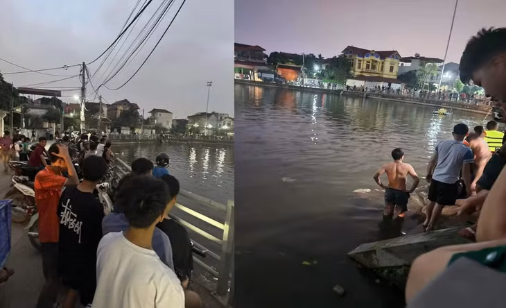 Người dân địa phương tổ chức tìm kiếm thi thể nam sinh lớp 8 bị đuối nước.