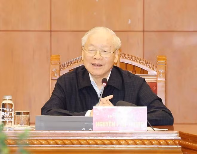 Tổng Bí thư Nguyễn Phú Trọng phát biểu kết luận phiên họp. (Ảnh: Trí Dũng/TTXVN)