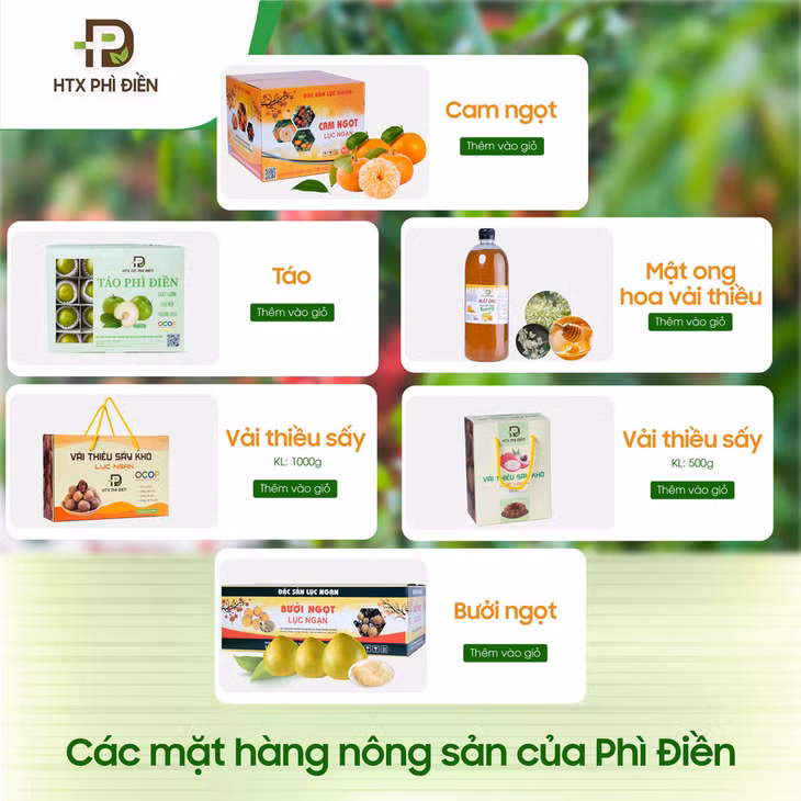Sản phẩm của HTX Sản xuất thương mại và dịch vụ nông nghiệp Phì Điền.
