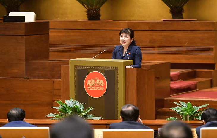 Phó Trưởng đoàn Đoàn ĐBQH tỉnh Quảng Ninh Nguyễn Thị Thu Hà phát biểu tại Hội nghị.