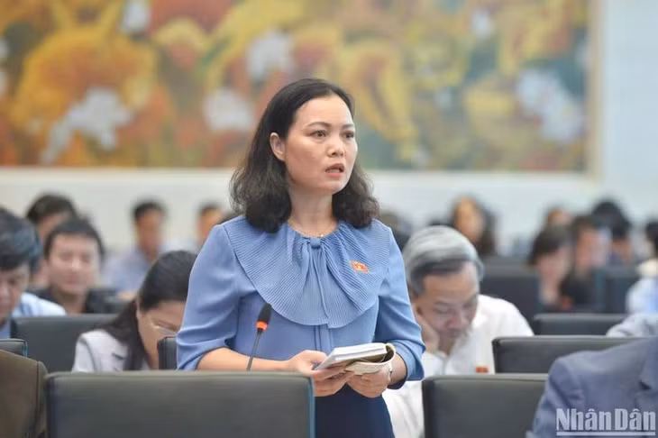 Đại biểu Huỳnh Thị Phúc (đoàn Bà Rịa - Vũng Tàu) đặt vấn đề trong phiên thảo luận. (Ảnh: DUY LINH)