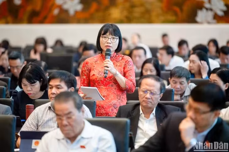 Đại biểu Nguyễn Thị Việt Nga (đoàn Hải Dương) tham gia ý kiến thảo luận. (Ảnh: DUY LINH)