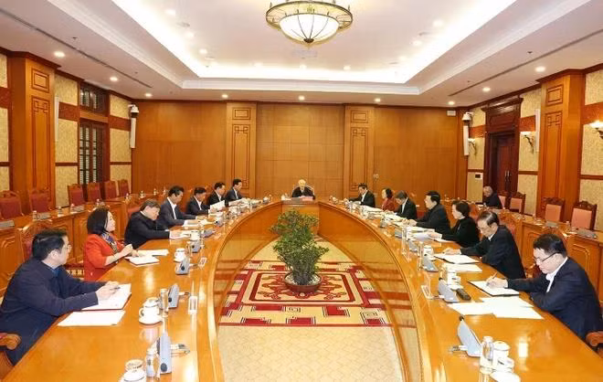 Sáng 13/3/2024, tại Trụ sở Trung ương Đảng, Tổng Bí thư Nguyễn Phú Trọng, Trưởng Tiểu ban Nhân sự Đại hội XIV của Đảng chủ trì phiên họp đầu tiên của Tiểu ban. (Ảnh: Trí Dũng/TTXVN)