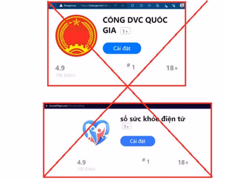 Các ứng dụng độc hại mạo danh ứng dụng dịch vụ công nhằm chiếm đoạt tài sản của nạn nhân (Ảnh: VCS).