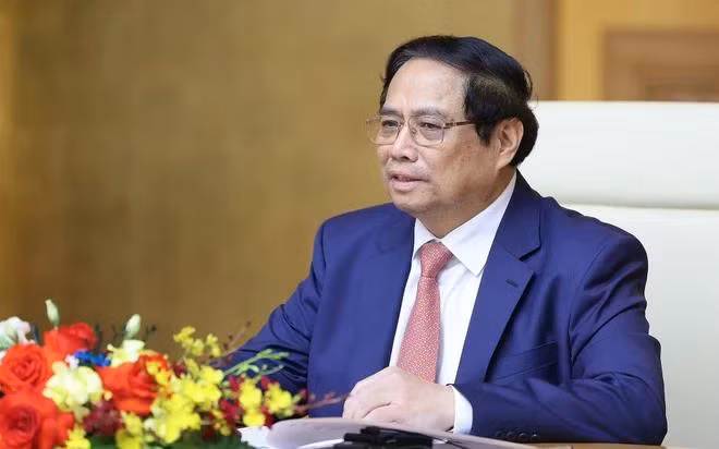 Thủ tướng Phạm Minh Chính phát biểu tại buổi tiếp đoàn doanh nghiệp hàng đầu Hà Lan. (Ảnh: Dương Giang/TTXVN)