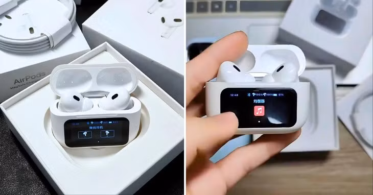 AirPods Pro nhái với vỏ hộp được tích hợp màn hình cảm ứng (Ảnh: Twitter).