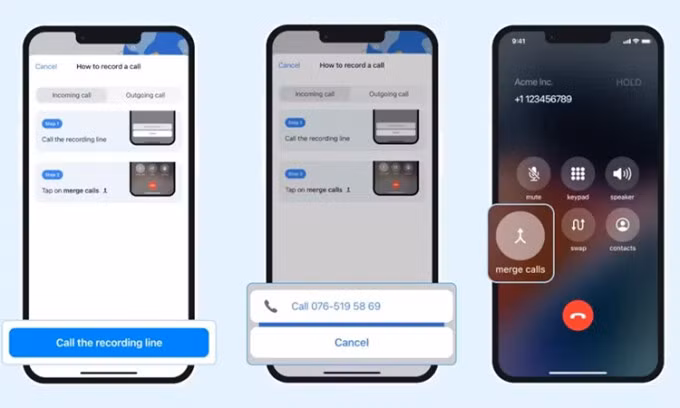 Tính năng ghi âm cuộc gọi của TrueCaller hoạt động trên iOS.