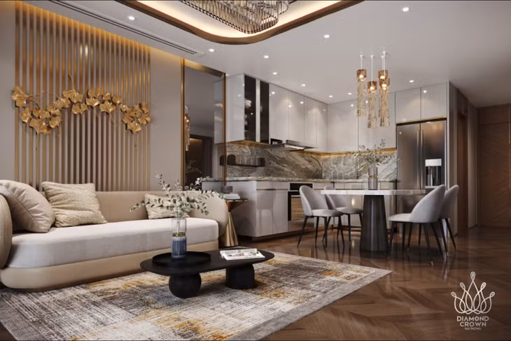 Không gian sống sang trọng, tiện nghi, riêng tư biệt lập được Diamond Crown Hai Phong mang lên không trung, phục vụ chất sống giàu sang thời thượng của các chủ nhân danh giá.