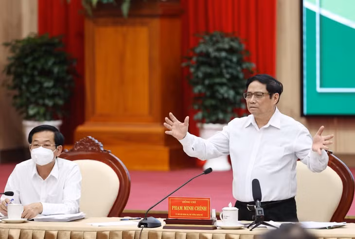 Thủ tướng Phạm Minh Chính phát biểu chỉ đạo Hội nghị thúc đẩy phát triển nông nghiệp Đồng bằng sông Cửu Long. Ảnh: Dương Giang/TTXVN