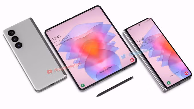 Ý tưởng Z Fold4 với thiết kế đơn giản, có bút S Pen. Ảnh: Waqar Khan