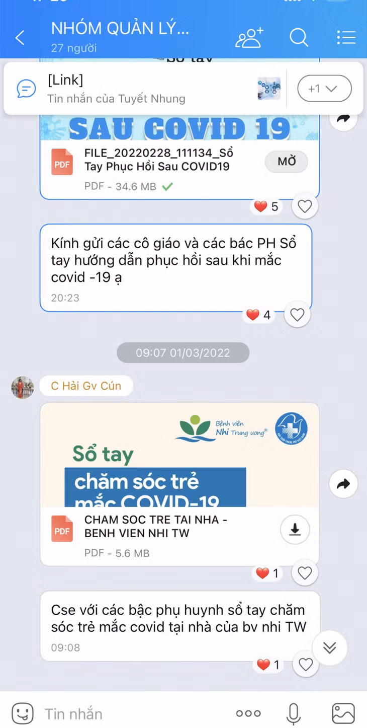 Nhóm Zalo quản lý F0 của Trường Mầm non Bạch Đằng (TP Hạ Long).