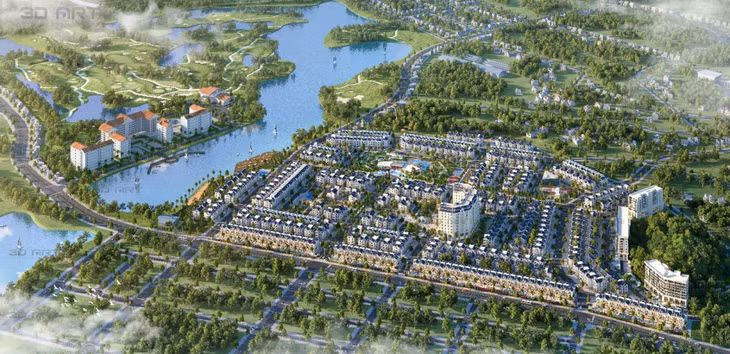 Toàn cảnh dự án Biệt thự nhà vườn Mậu Lâm với tầm view hướng hồ và sân golf Đầm Vạc.